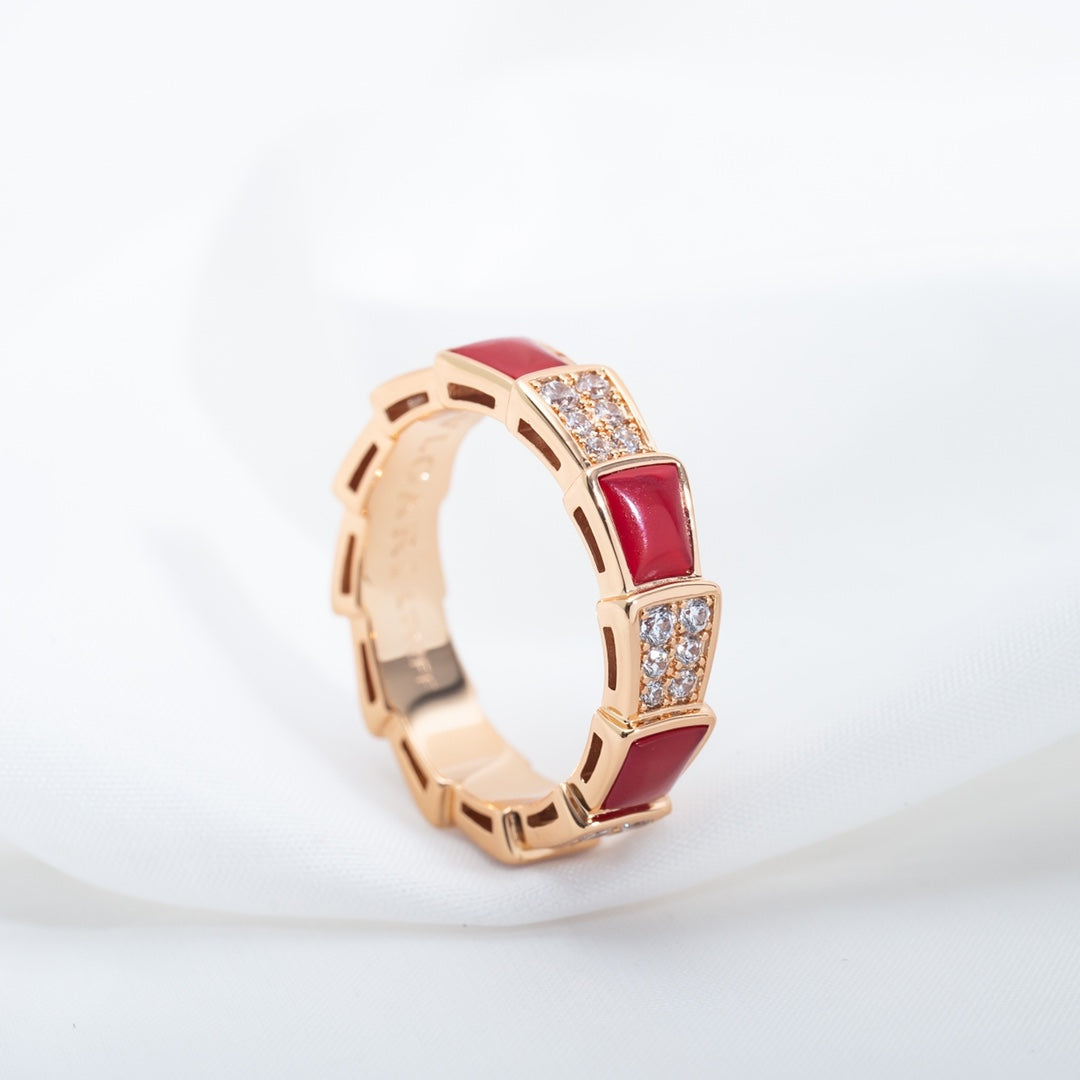 [AuraEcho Jewelry]SERPENTI RING PINK GOLD CARNELIAN DIAMOND PAVED 4MM