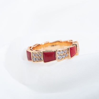 [AuraEcho Jewelry]SERPENTI RING PINK GOLD CARNELIAN DIAMOND PAVED 4MM