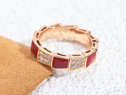 [AuraEcho Jewelry]SERPENTI RING PINK GOLD CARNELIAN DIAMOND PAVED 4MM
