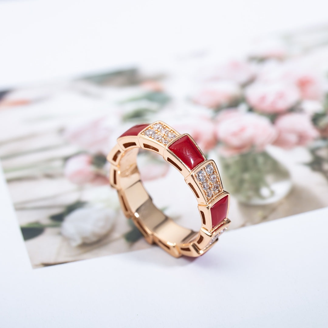 [AuraEcho Jewelry]SERPENTI RING PINK GOLD CARNELIAN DIAMOND PAVED 4MM