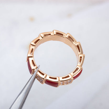 [AuraEcho Jewelry]SERPENTI RING PINK GOLD CARNELIAN DIAMOND PAVED 4MM