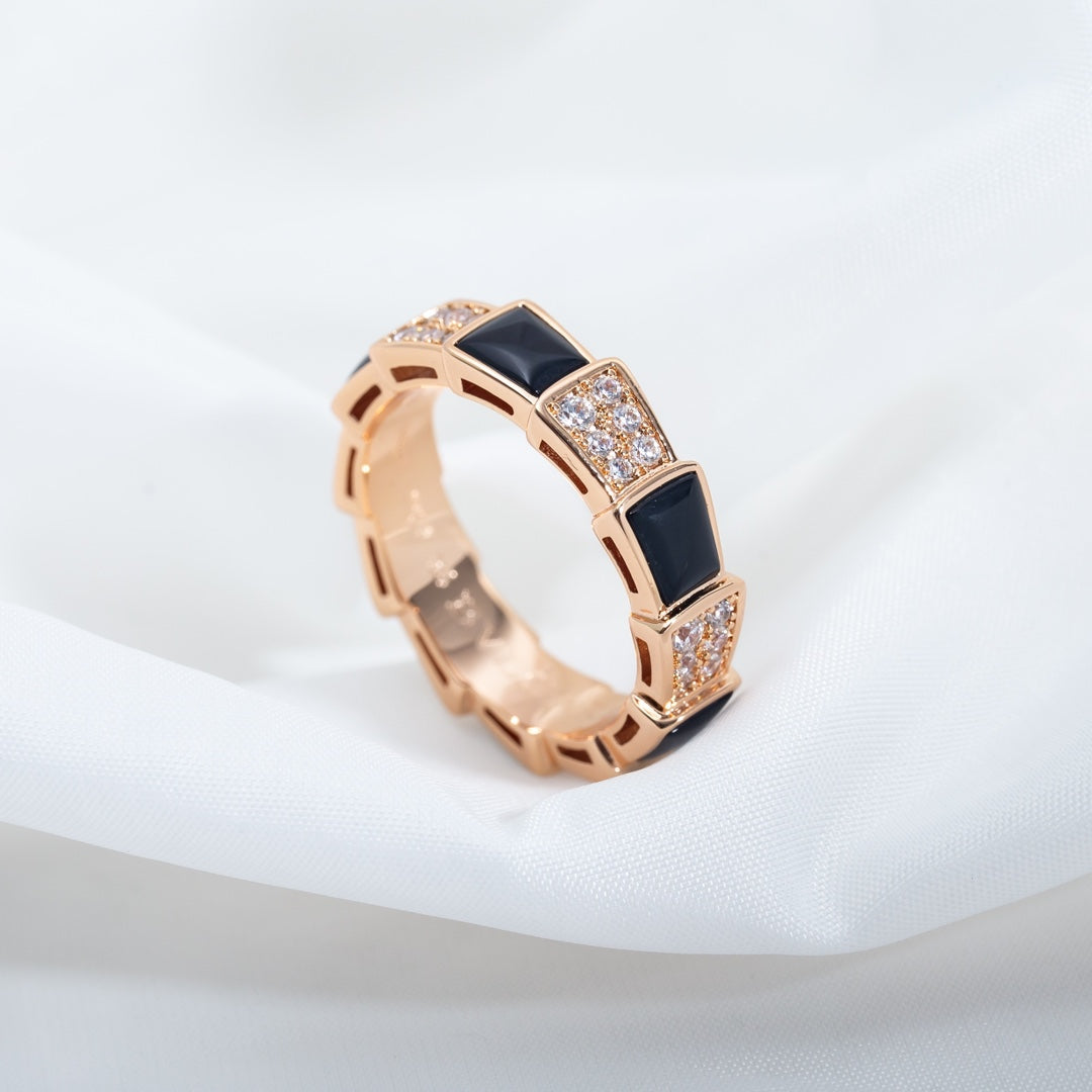 [AuraEcho Jewelry]SERPENTI RING PINK GOLD BLACK MOP DIAMOND PAVED 4MM
