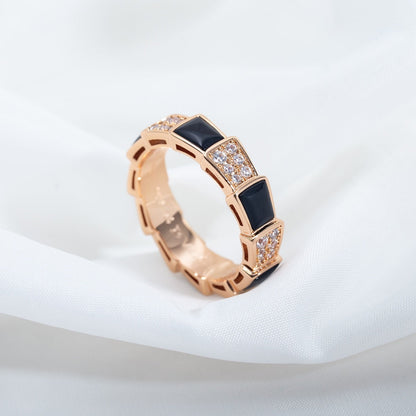 [AuraEcho Jewelry]SERPENTI RING PINK GOLD BLACK MOP DIAMOND PAVED 4MM