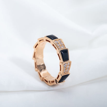 [AuraEcho Jewelry]SERPENTI RING PINK GOLD BLACK MOP DIAMOND PAVED 4MM