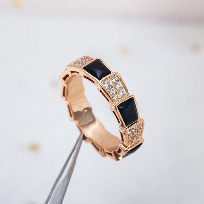 [AuraEcho Jewelry]SERPENTI RING PINK GOLD BLACK MOP DIAMOND PAVED 4MM