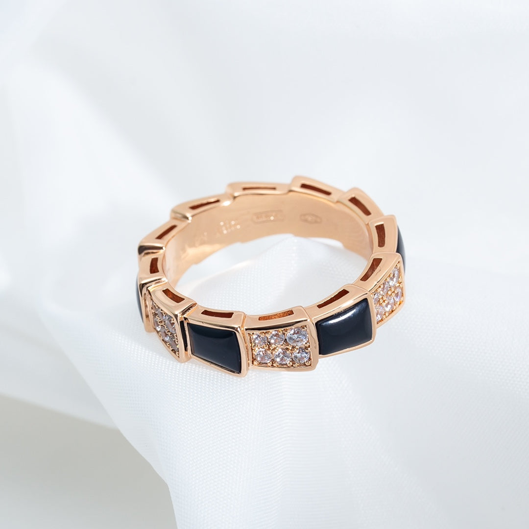 [AuraEcho Jewelry]SERPENTI RING PINK GOLD BLACK MOP DIAMOND PAVED 4MM
