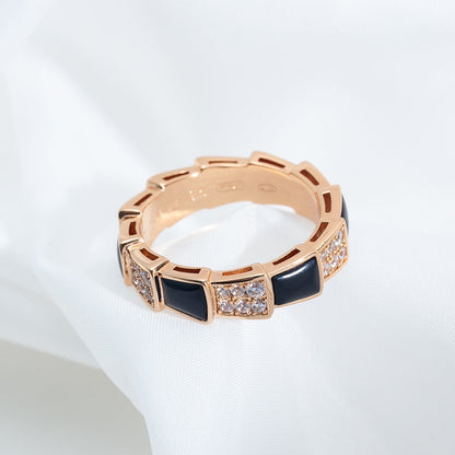 [AuraEcho Jewelry]SERPENTI RING PINK GOLD BLACK MOP DIAMOND PAVED 4MM