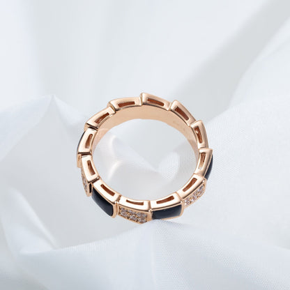 [AuraEcho Jewelry]SERPENTI RING PINK GOLD BLACK MOP DIAMOND PAVED 4MM