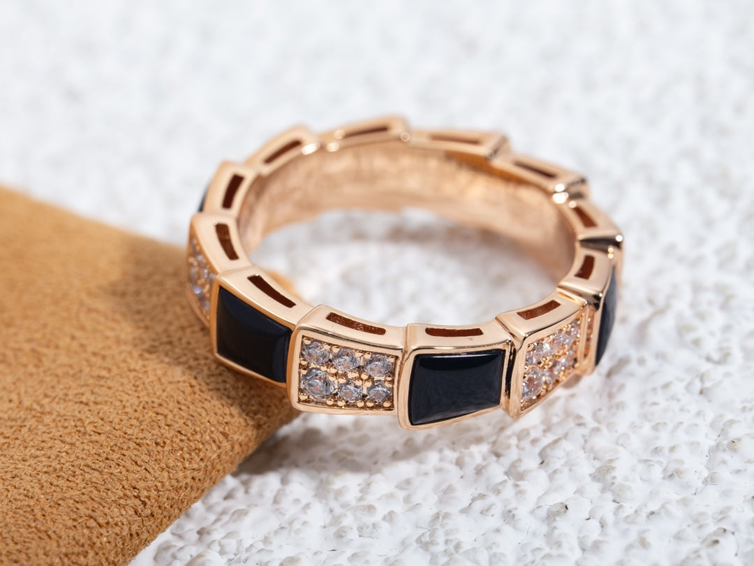 [AuraEcho Jewelry]SERPENTI RING PINK GOLD BLACK MOP DIAMOND PAVED 4MM
