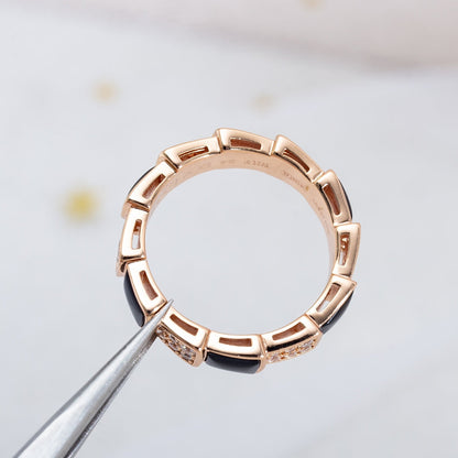 [AuraEcho Jewelry]SERPENTI RING PINK GOLD BLACK MOP DIAMOND PAVED 4MM