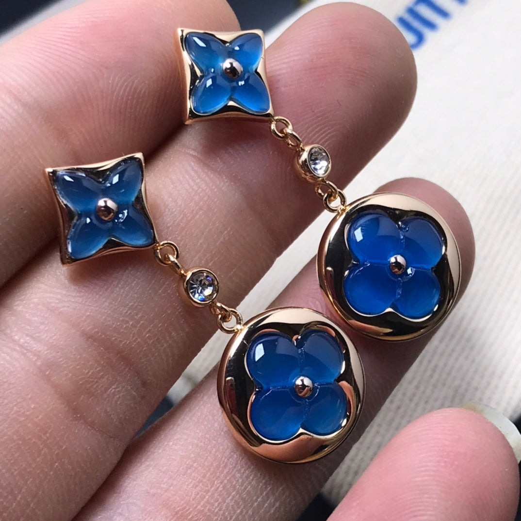 [AuraEcho Jewelry]STAR AND SUN AGATE DIAMOND EARRINGS