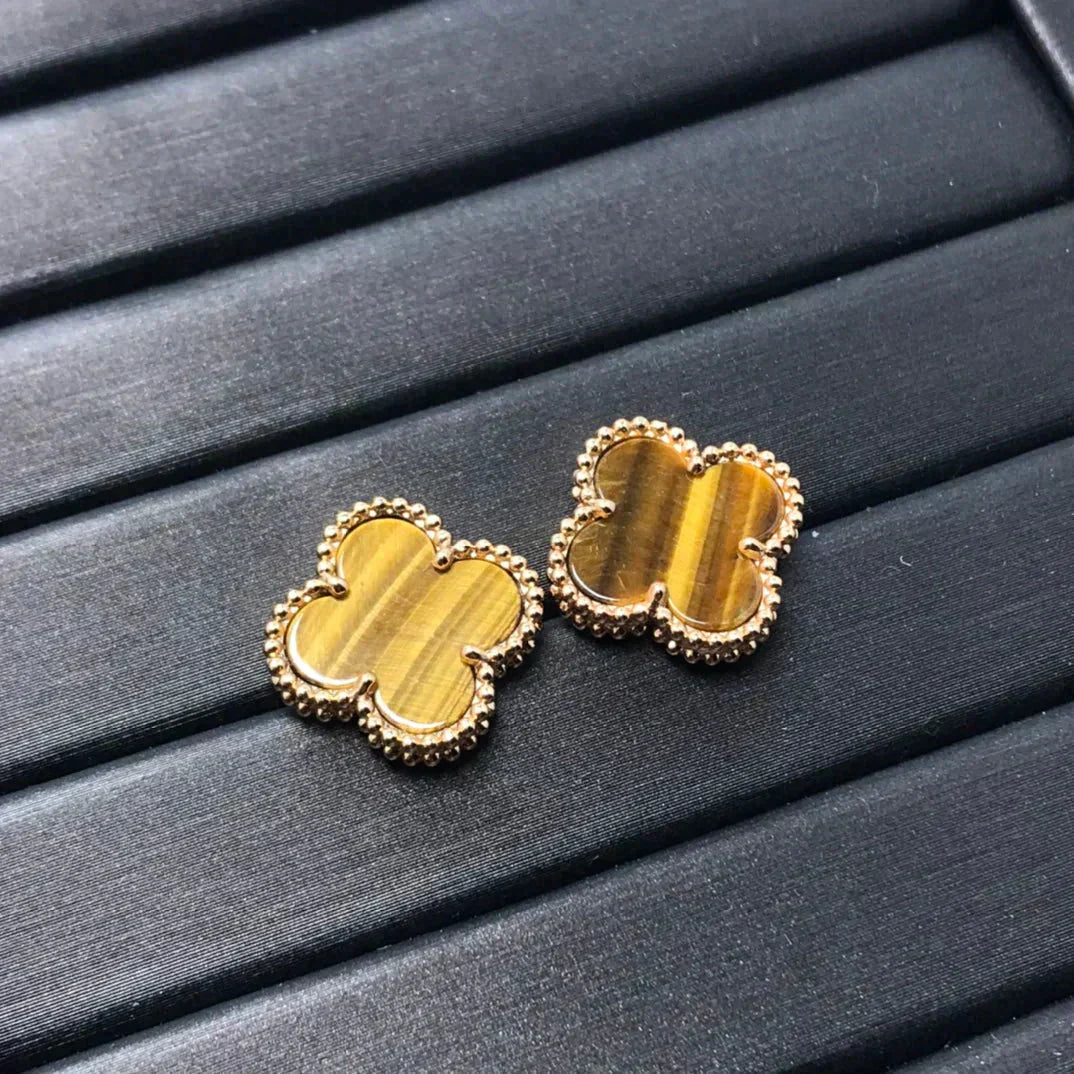 [AuraEcho Jewelry]CLOVER MEDIUM 1 MOTIFS TIGER EYE EARRINGS