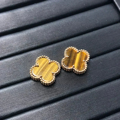 [AuraEcho Jewelry]CLOVER MEDIUM 1 MOTIFS TIGER EYE EARRINGS
