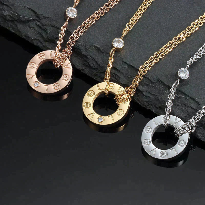 [AuraEcho Jewelry]LOVE NECKLACE 16MM 2 DIAMONDS
