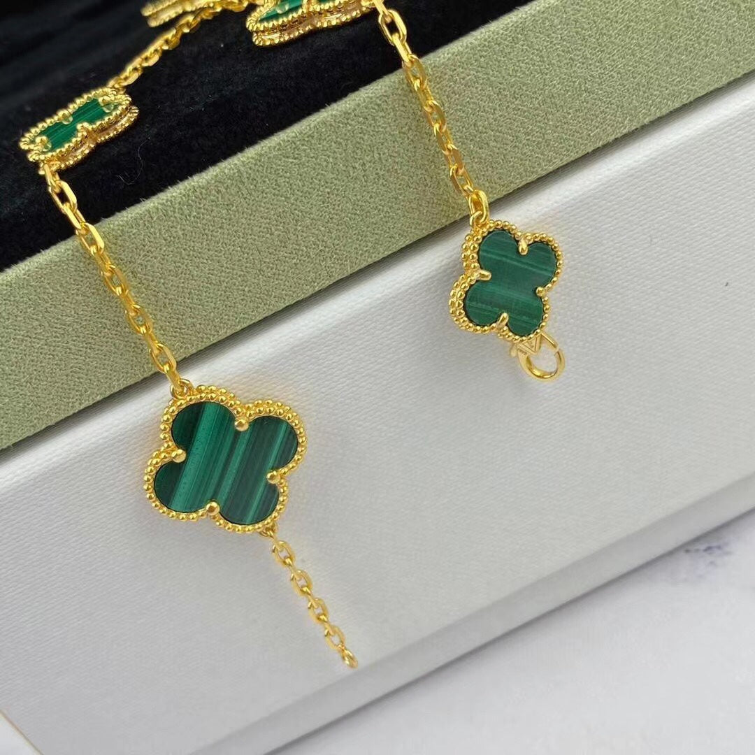 [AuraEcho Jewelry]MAGIC CLOVER MALACHITE GOLD BRACELET 5 MOTIFS