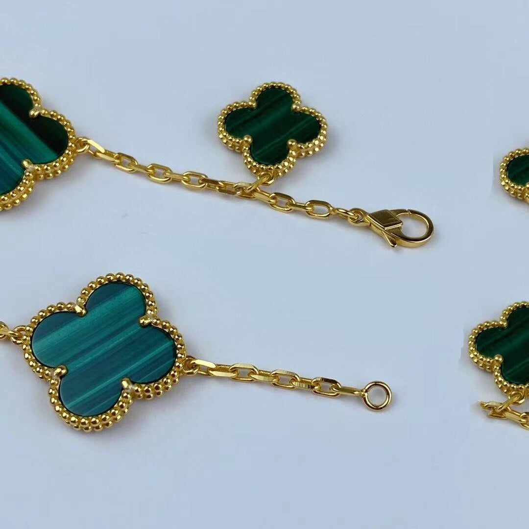 [AuraEcho Jewelry]MAGIC CLOVER MALACHITE GOLD BRACELET 5 MOTIFS