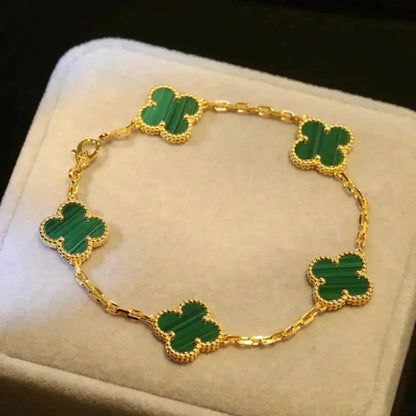 [AuraEcho Jewelry]CLOVER 5 MOTIFS MALACHITE BRACELET