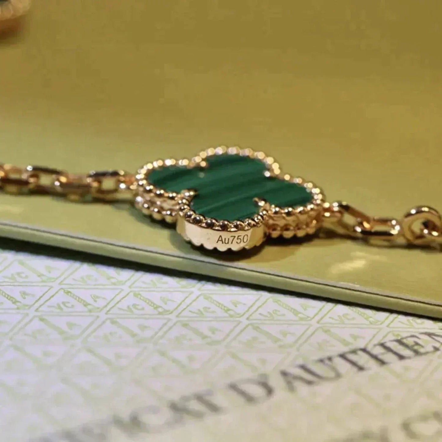[AuraEcho Jewelry]CLOVER 5 MOTIFS MALACHITE BRACELET