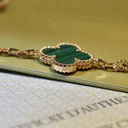 [AuraEcho Jewelry]CLOVER 5 MOTIFS MALACHITE BRACELET