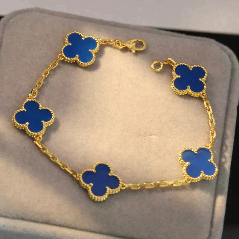 [AuraEcho Jewelry]CLOVER 5 MOTIFS BLUE AGATE BRACELET