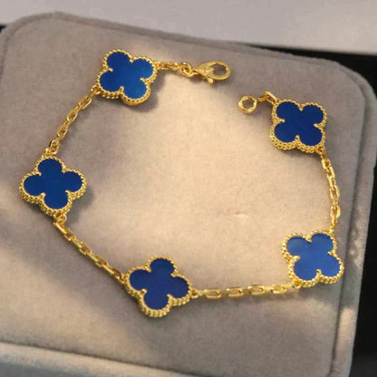[AuraEcho Jewelry]CLOVER 5 MOTIFS BLUE AGATE BRACELET