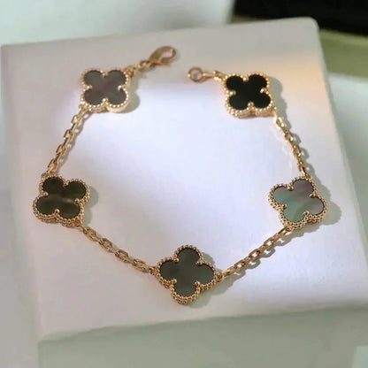 [AuraEcho Jewelry]CLOVER 5 MOTIF GRAY MOP  BRACELET