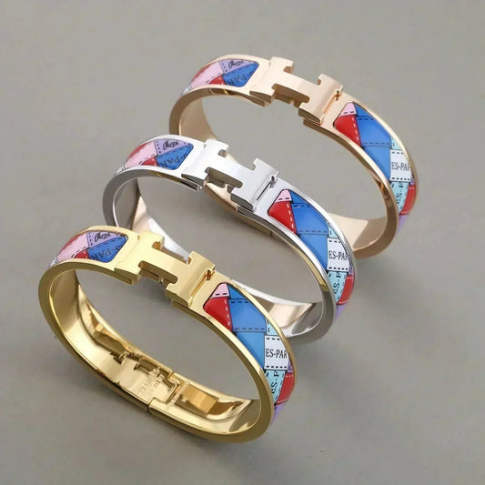 [AuraEcho Jewelry]H BRACELET DOTTED BORDER 12MM