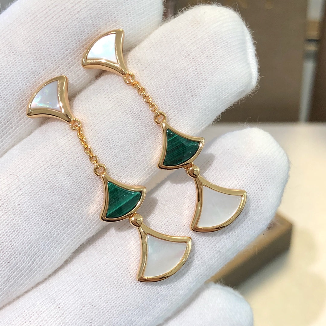 [AuraEcho Jewelry]DREAM EARRINGS 3 MOTIFS MALACHITE MOP PINK GOLD