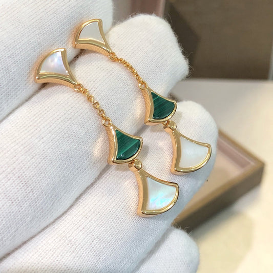 [AuraEcho Jewelry]DREAM EARRINGS 3 MOTIFS MALACHITE MOP PINK GOLD