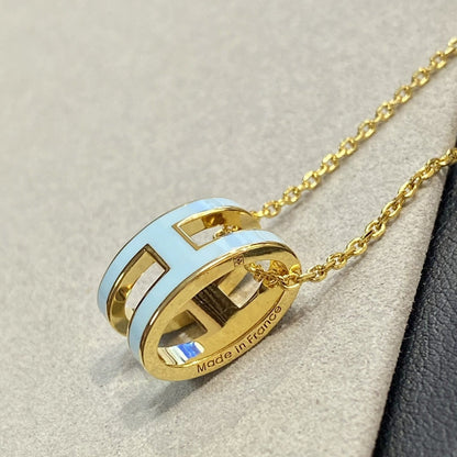 [AuraEcho Jewelry]POP H LIGHT BLUE NECKLACE