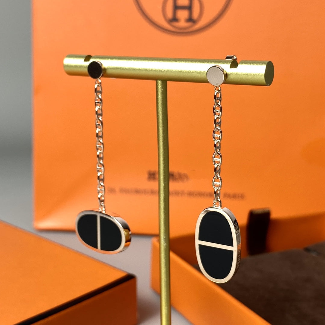[AuraEcho Jewelry]CHAINE VERSO BLACK CERAMIC EARRINGS