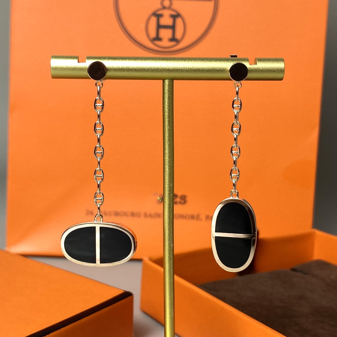 [AuraEcho Jewelry]CHAINE VERSO BLACK CERAMIC EARRINGS