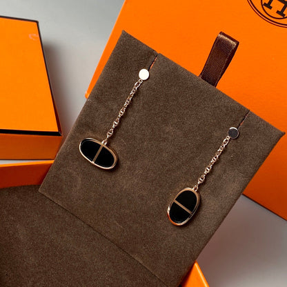 [AuraEcho Jewelry]CHAINE VERSO BLACK CERAMIC EARRINGS