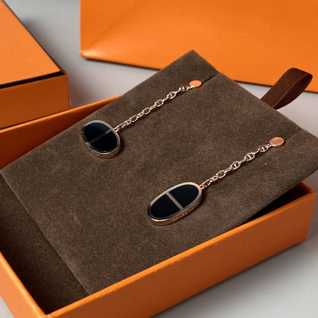 [AuraEcho Jewelry]CHAINE VERSO BLACK CERAMIC EARRINGS
