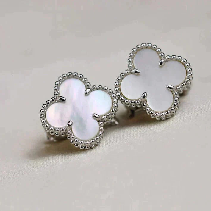 [AuraEcho Jewelry]CLOVER MEDIUM 1 MOTIFS  WHITE MOP EARRINGS SILVER