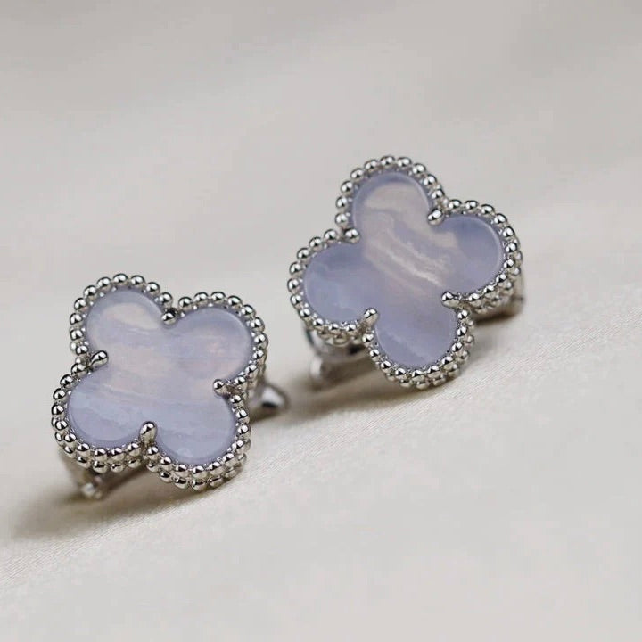 [AuraEcho Jewelry]CLOVER MEDIUM 1 MOTIFS  WHITE MOP EARRINGS SILVER