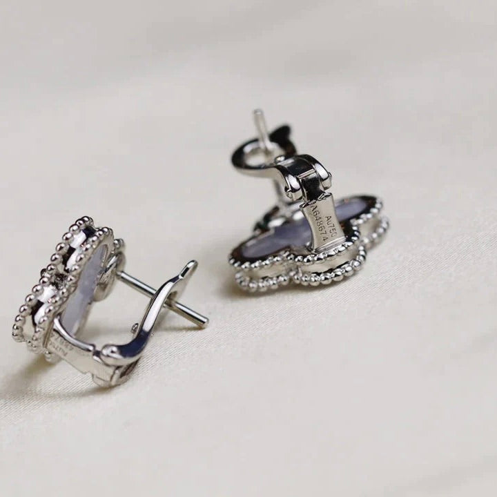 [AuraEcho Jewelry]CLOVER MEDIUM 1 MOTIFS  WHITE MOP EARRINGS SILVER