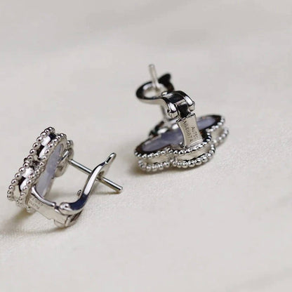 [AuraEcho Jewelry]CLOVER MEDIUM 1 MOTIFS  WHITE MOP EARRINGS SILVER