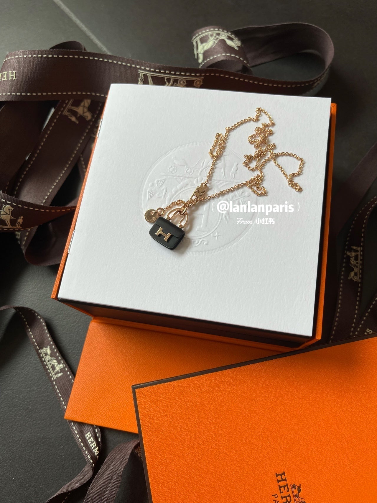 [AuraEcho Jewelry]CONSTANCE BLACK PEDANT PINK GOLD NECKLACE