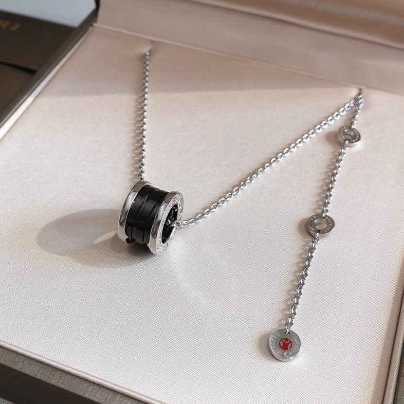 [AuraEcho Jewelry]ZERO 1 BLACK CERAMIC SILVER NECKLACE