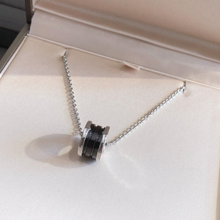 [AuraEcho Jewelry]ZERO 1 BLACK CERAMIC SILVER NECKLACE