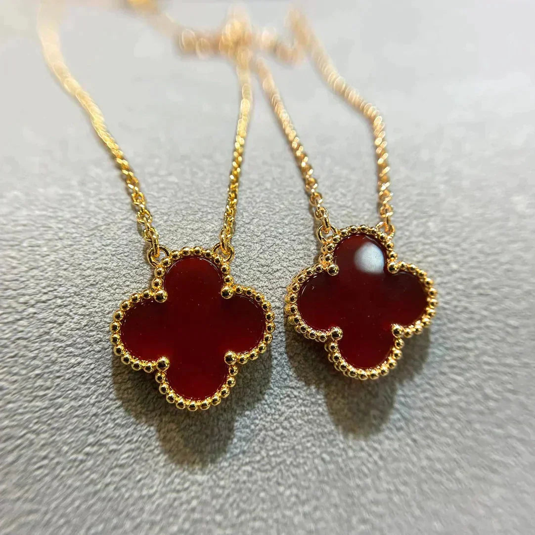 [WZQ]CLOVER 15MM CARNELIAN SINGLE FLOWER NECKLACE
