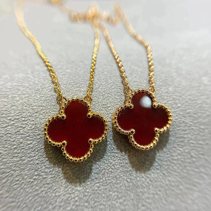 [WZQ]CLOVER 15MM CARNELIAN SINGLE FLOWER NECKLACE