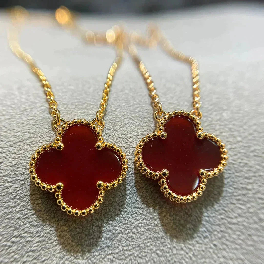 [WZQ]CLOVER 15MM CARNELIAN SINGLE FLOWER NECKLACE