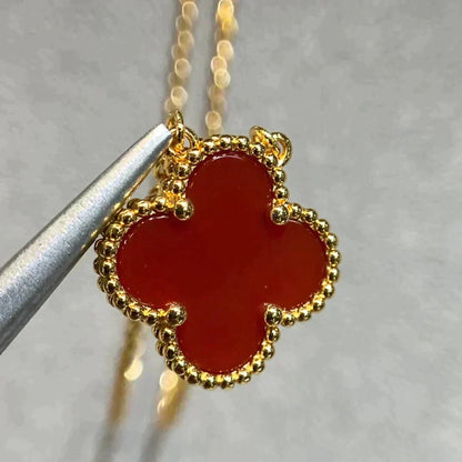 [WZQ]CLOVER 15MM CARNELIAN SINGLE FLOWER NECKLACE