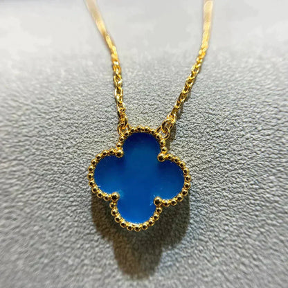 [AuraEcho Jewelry]CLOVER 15MM BLUE AGATE NECKLACE