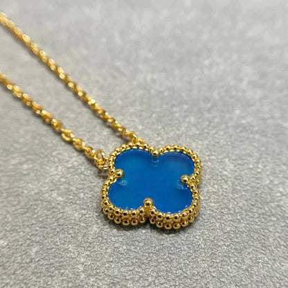 [AuraEcho Jewelry]CLOVER 15MM BLUE AGATE NECKLACE