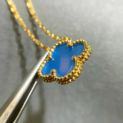 [AuraEcho Jewelry]CLOVER 15MM BLUE AGATE NECKLACE