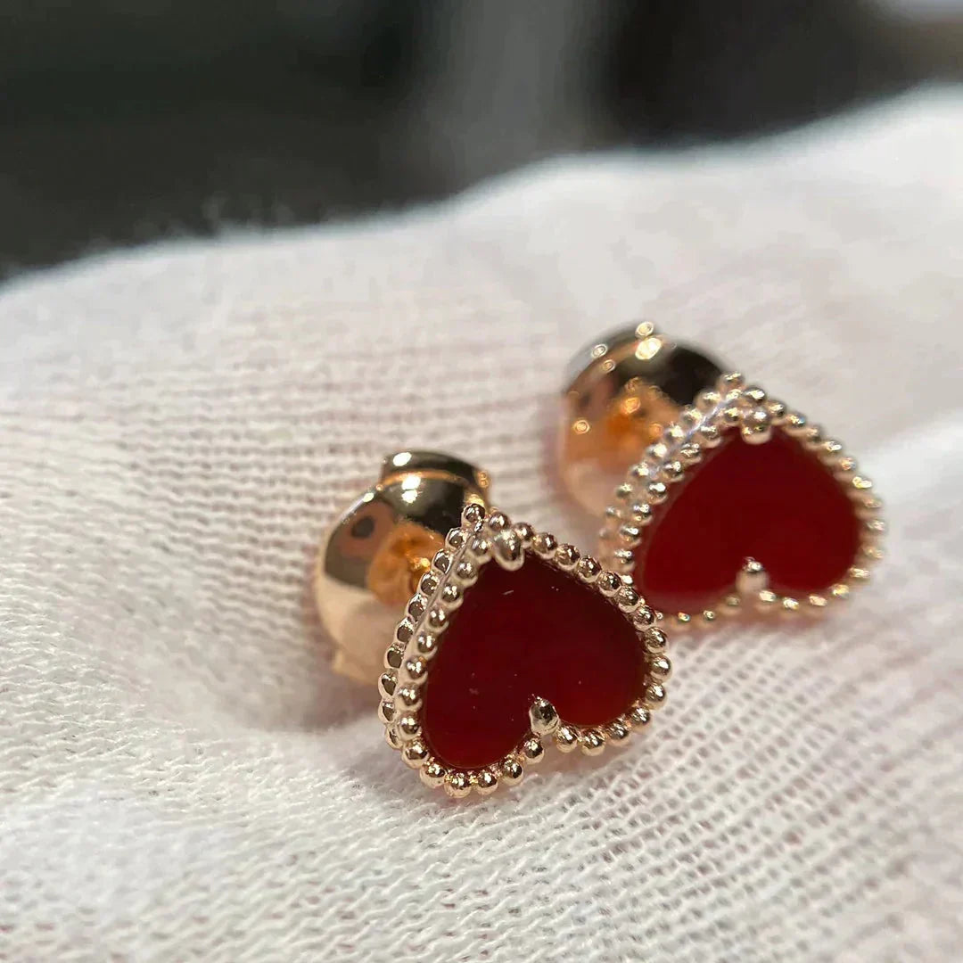 [AuraEcho Jewelry]HEART CARNELIAN STUD EARRINGS