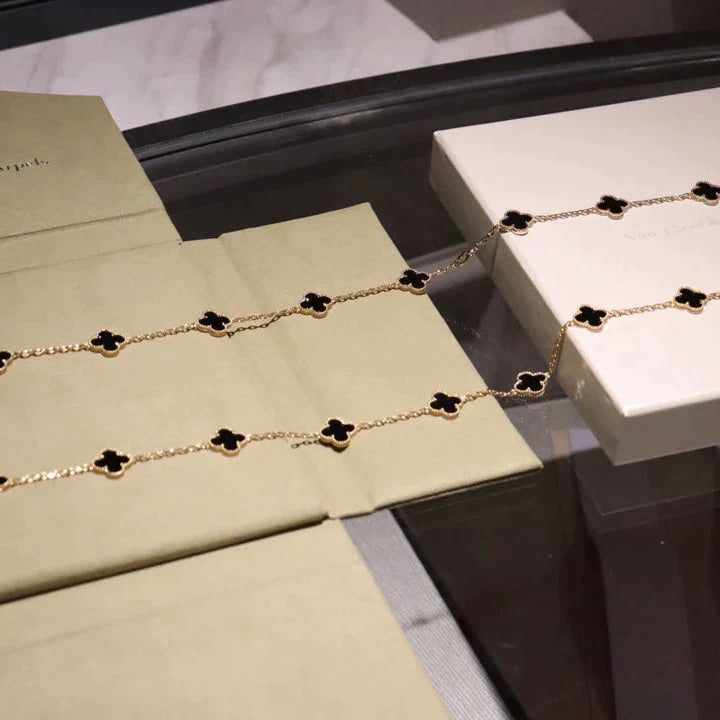 [AuraEcho Jewelry]CLOVER 20 MOTIFS ONYX NECKLACE